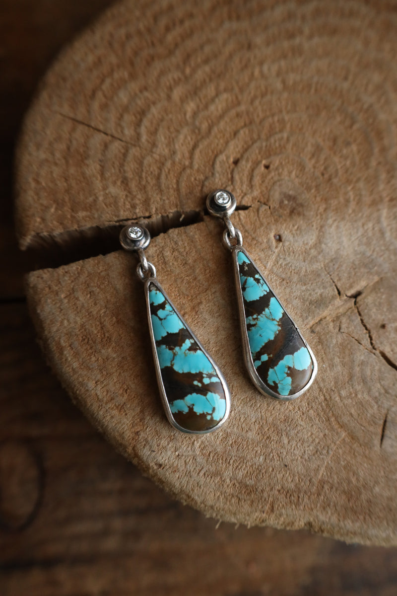 Love Tokens 35CT White Diamond Mountain Turquoise Teardrop Earring