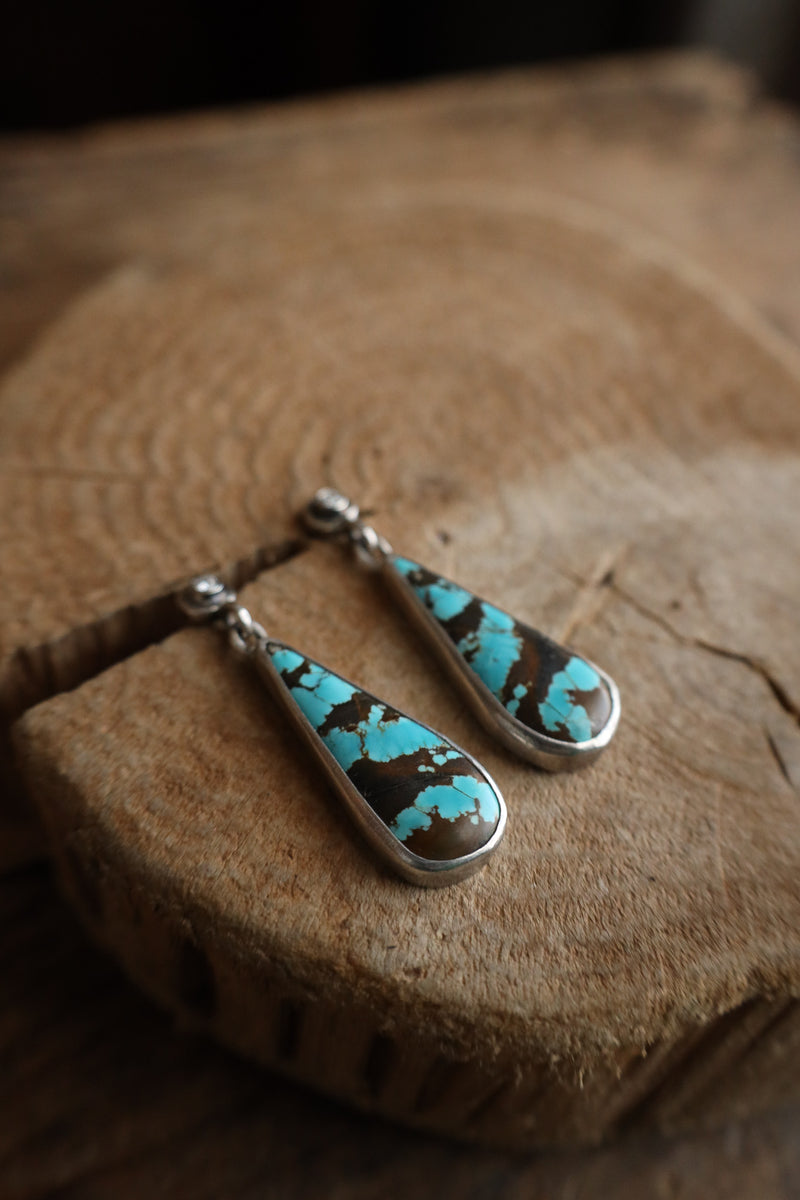 Love Tokens 35CT White Diamond Mountain Turquoise Teardrop Earring