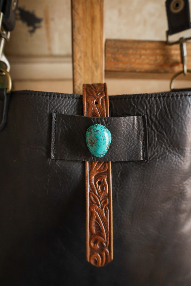 Two Bar West Black Small Kansas With Turquoise Stones Handbag 