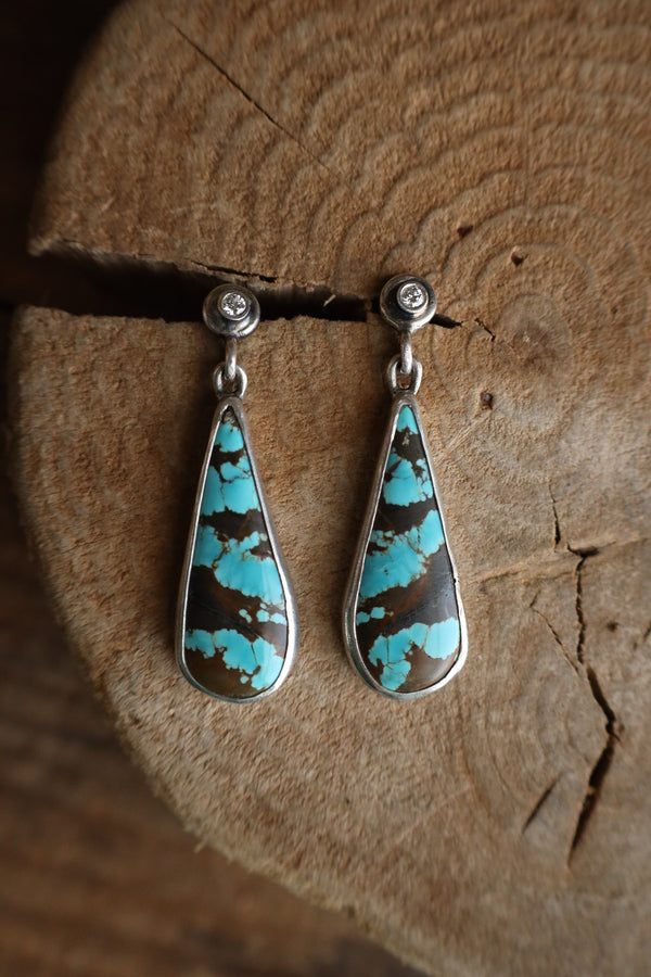 Love Tokens 35CT White Diamond Mountain Turquoise Teardrop Earring