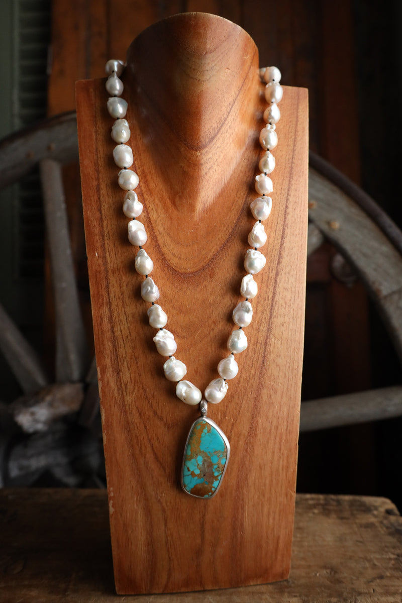 Love Tokens Baroques Pearl 90 CT Royston Turquoise Diamond Necklace