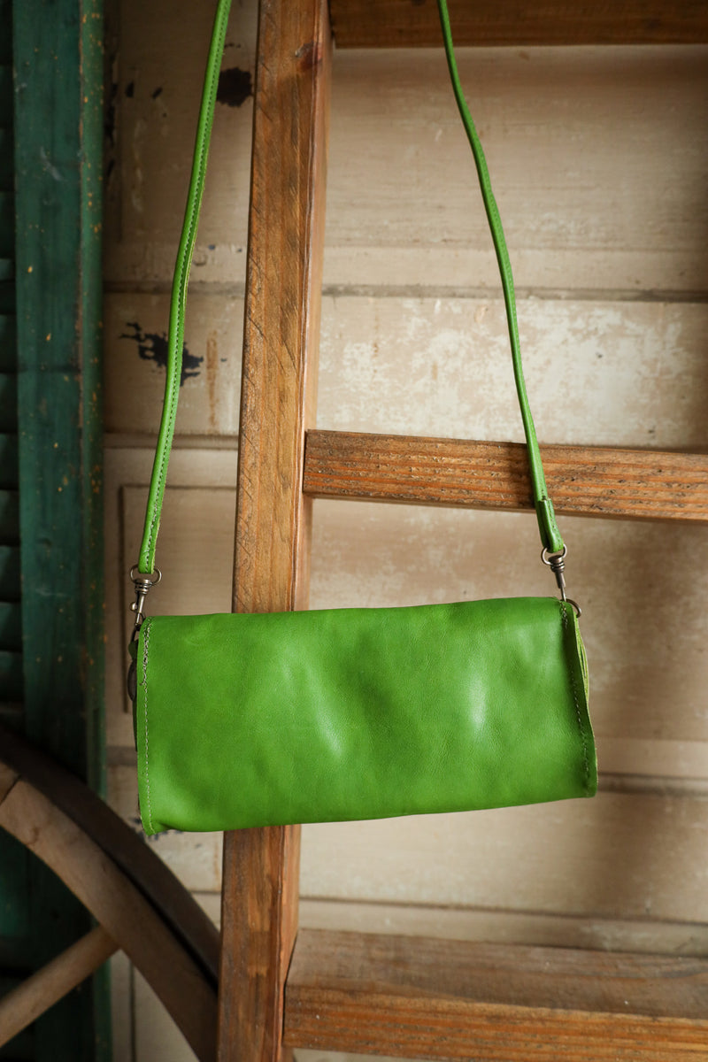 Two Bar West Green Small With Turquoise Stone Clutch 