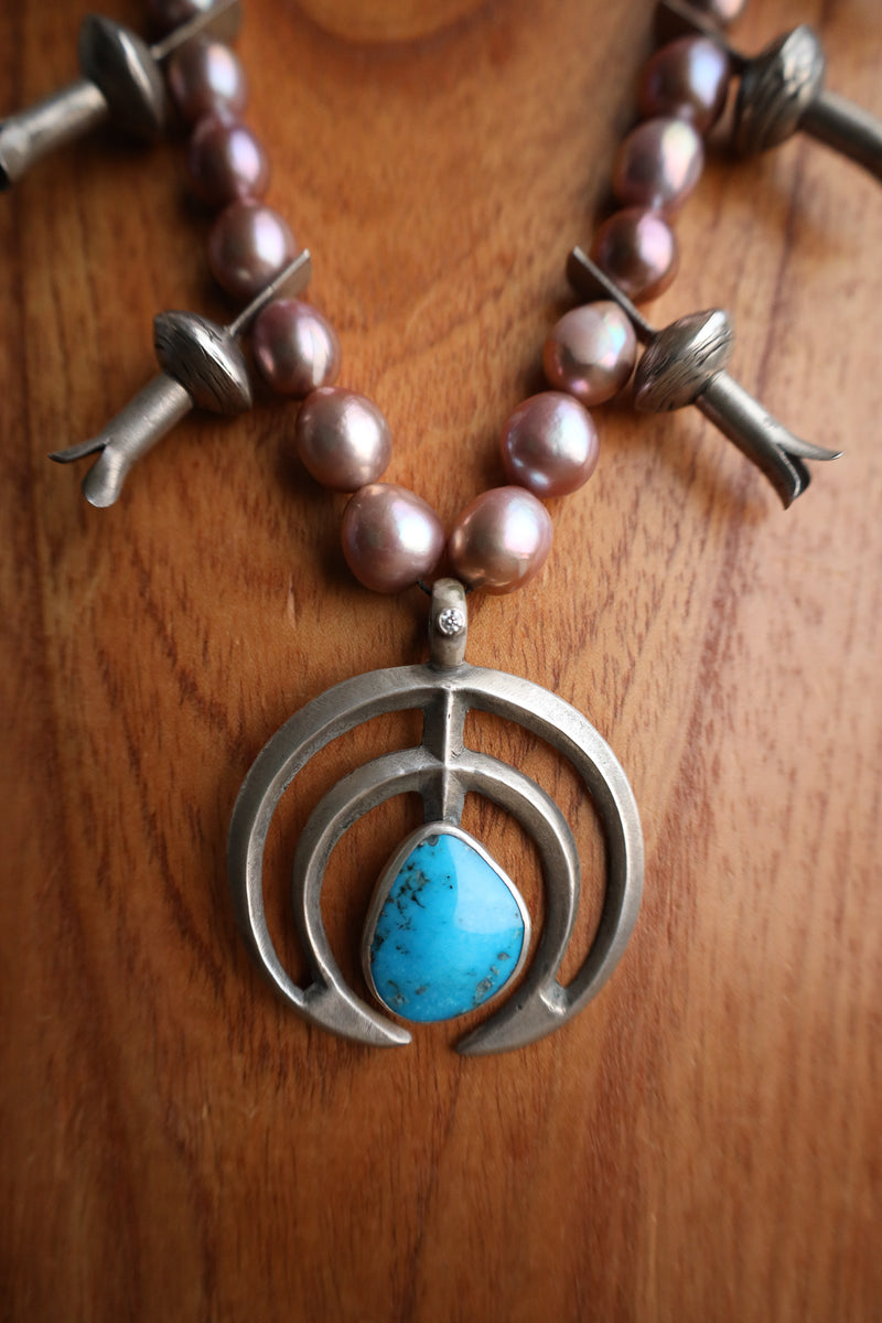 Love Tokens Blush Pearls Royston Turquoise Naja Diamond Necklace