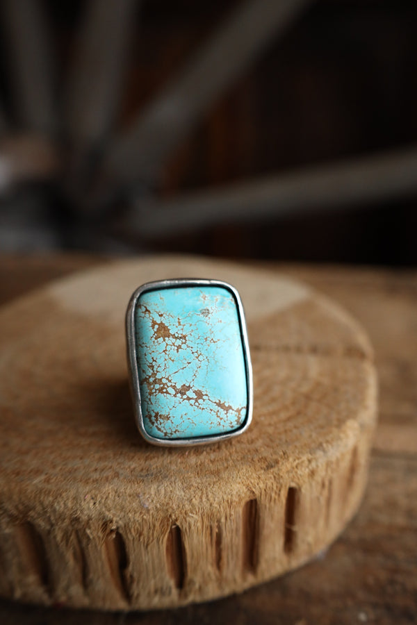 Love Tokens Rectangle 65CT #8 Turquoise Ring- Size 8