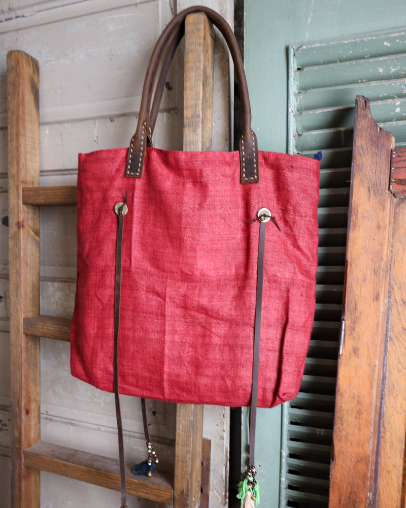 PRANEE BAGS RASPBERRY WITH PINK TAPESTRY COTTON TOTE