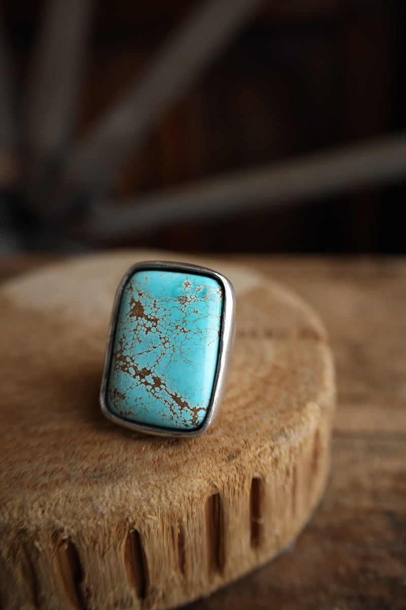 Love Tokens Rectangle 65CT #8 Turquoise Ring- Size 8