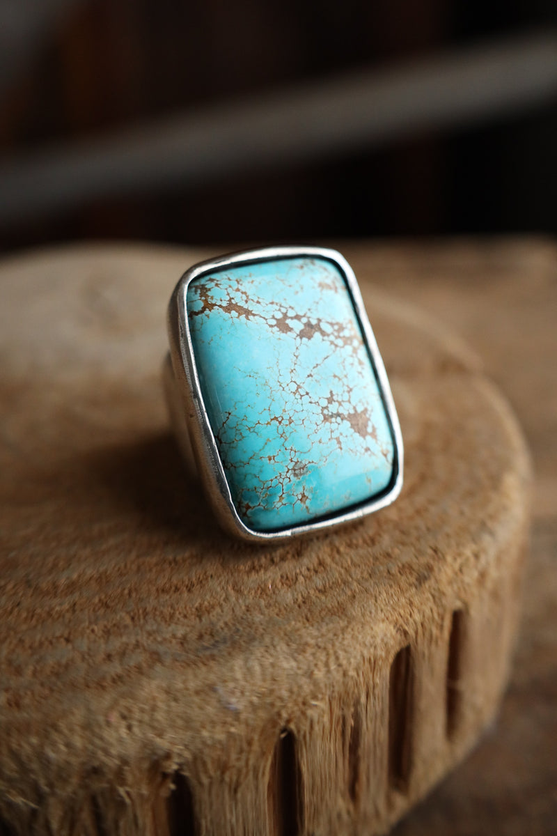 Love Tokens Rectangle 65CT #8 Turquoise Ring- Size 8