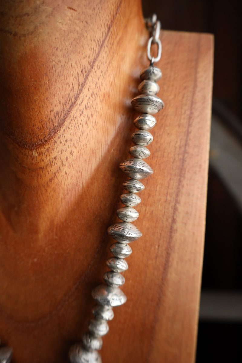 Love Tokens Sterling Silver Beads Oval Concho Diamond Necklace