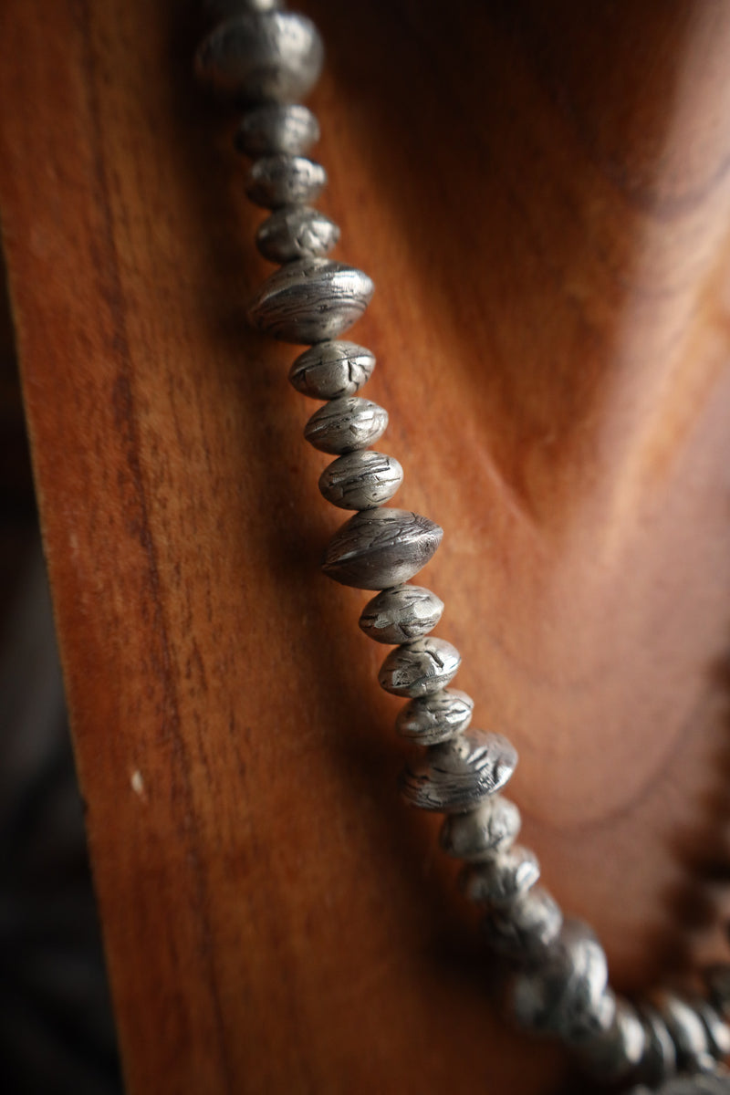 Love Tokens Sterling Silver Beads Oval Concho Diamond Necklace