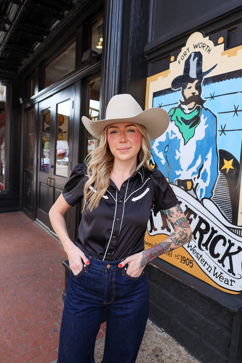 Howdy Hanny Western Yoke Black/White Blouse