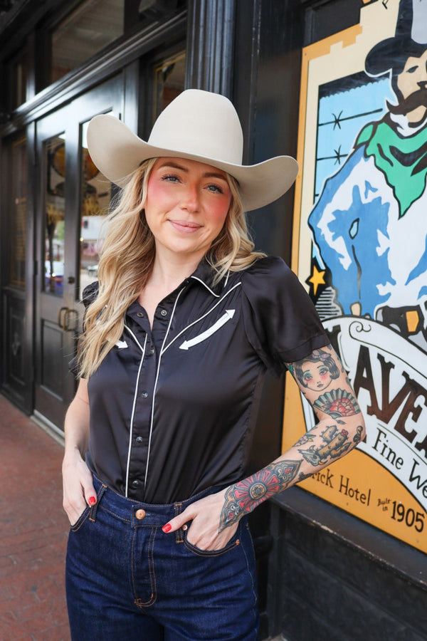 Howdy Hanny Western Yoke Black/White Blouse