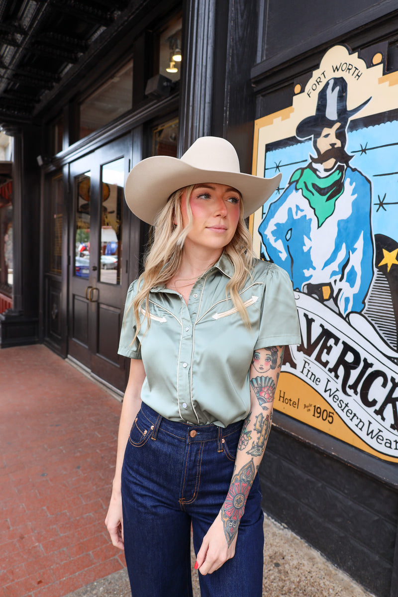 Howdy Hanny Western Yoke Sage Blouse