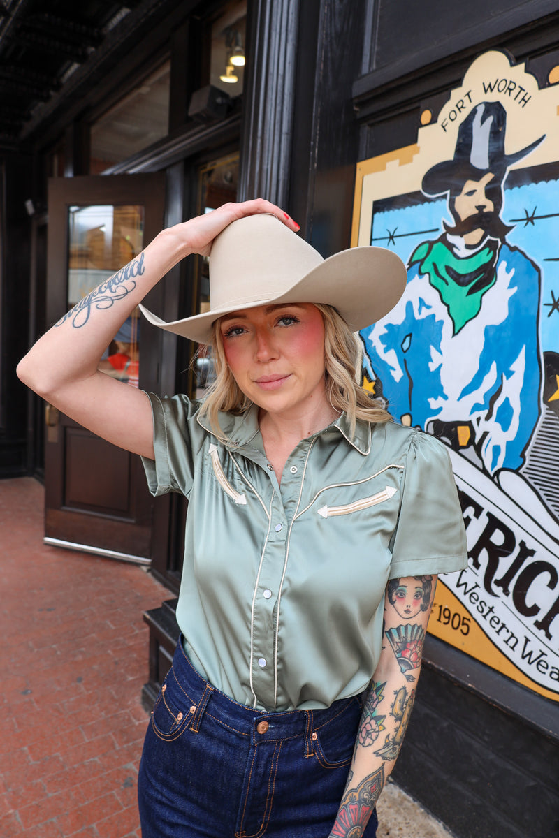 Howdy Hanny Western Yoke Sage Blouse