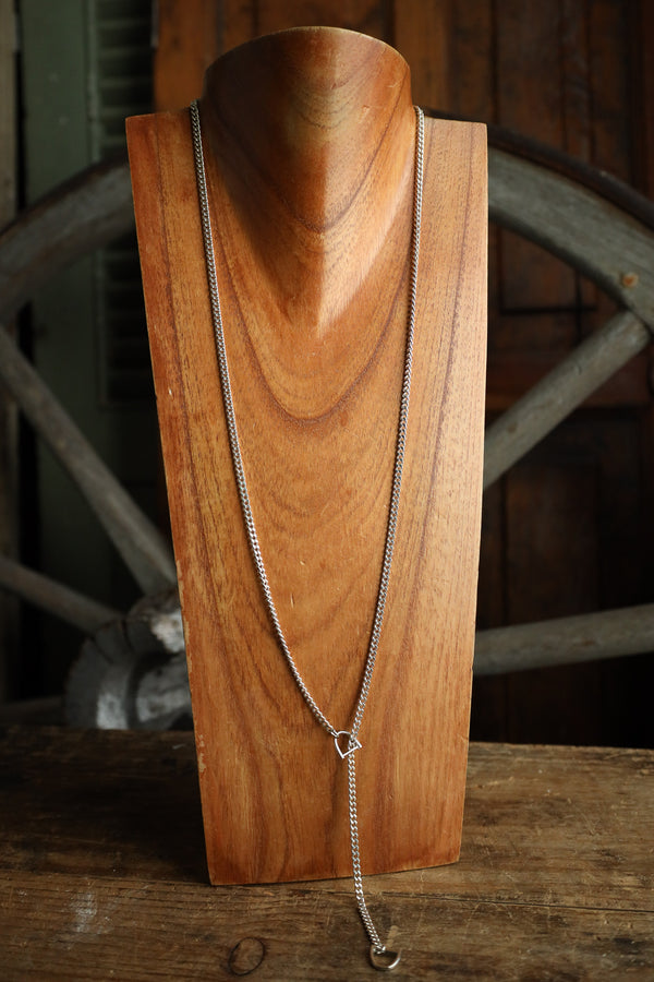V2 Designs Thin Silver Lariat Tiny Stirrups Necklace