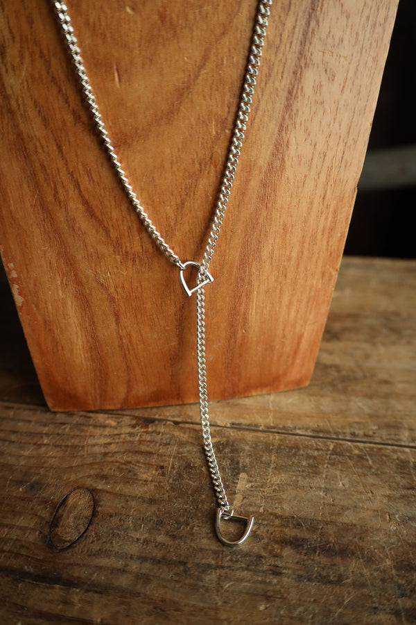 V2 Designs Thin Silver Lariat Tiny Stirrups Necklace