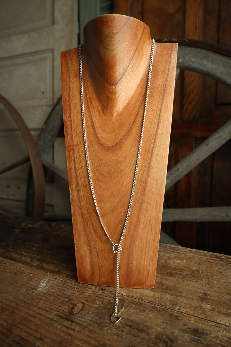 V2 Designs Thin Silver Lariat Tiny Stirrups Necklace