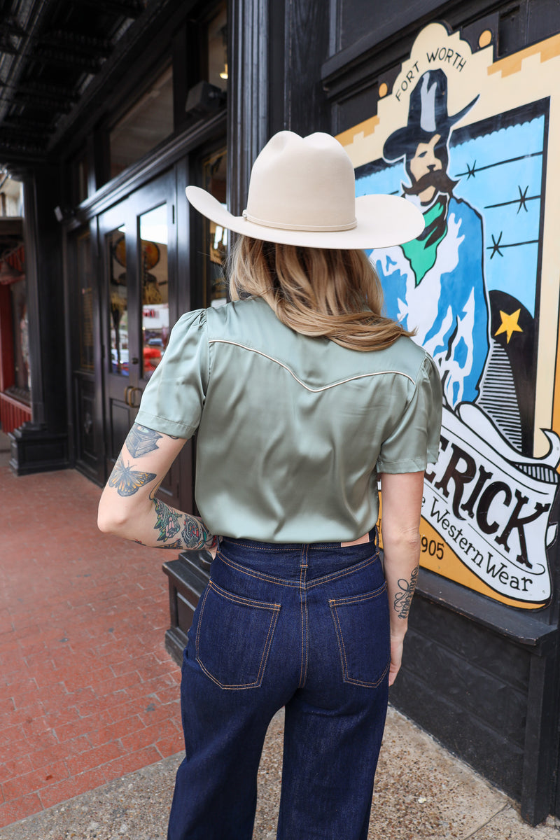 Howdy Hanny Western Yoke Sage Blouse
