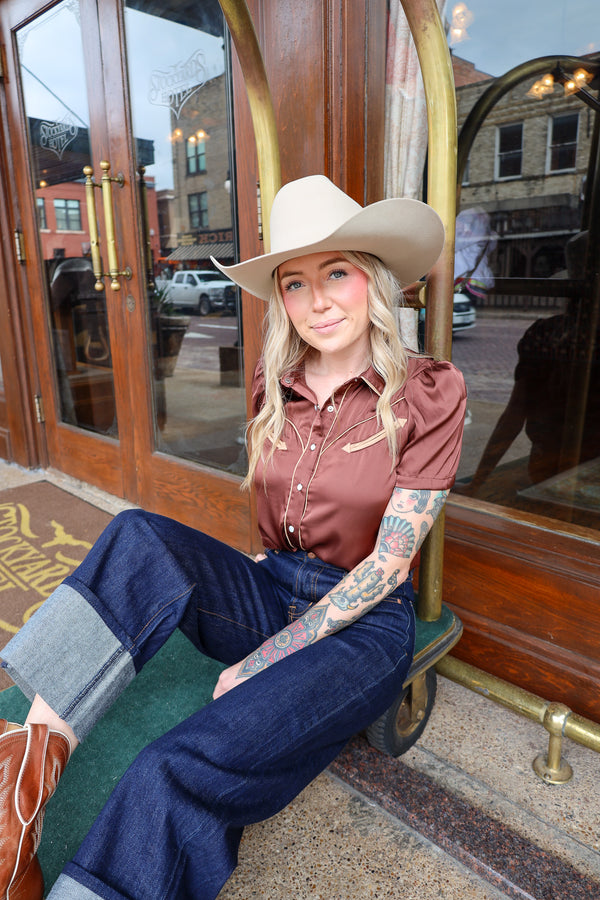 Howdy Hanny Western Yoke Brown Blouse
