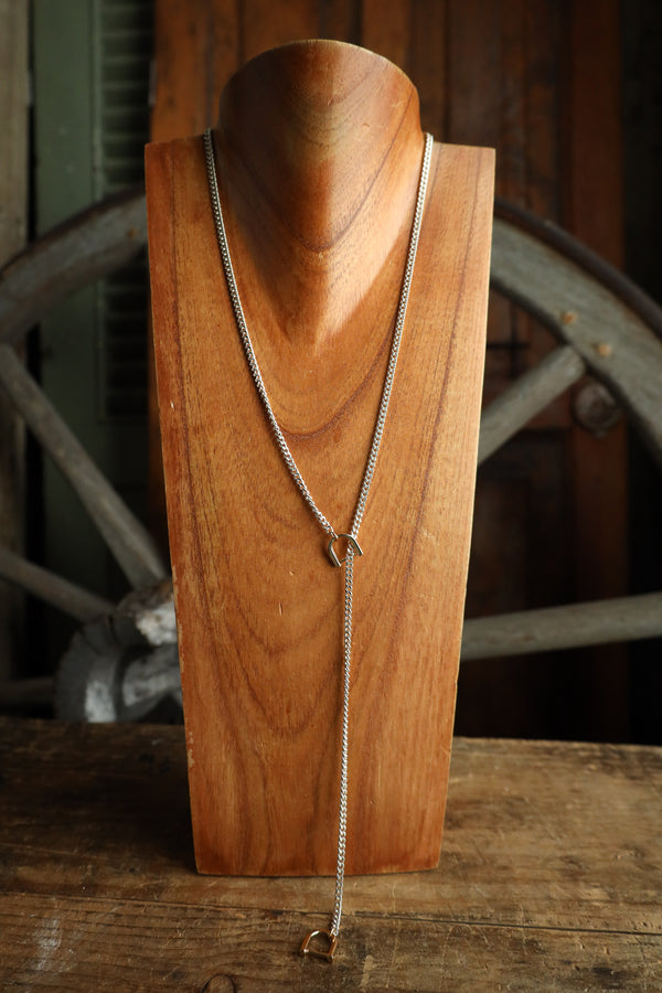 V2 Designs Thin Silver Lariat Gold Stirrups Necklace