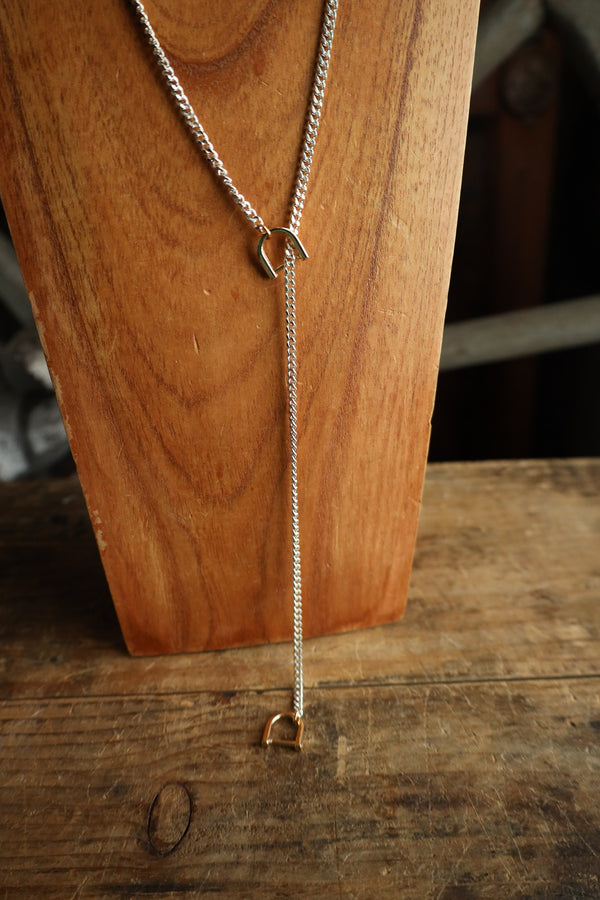 V2 Designs Thin Silver Lariat Gold Stirrups Necklace
