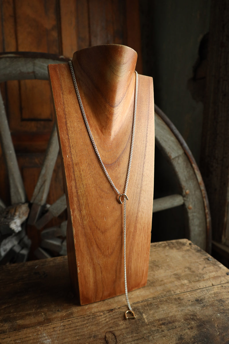 V2 Designs Thin Silver Lariat Gold Stirrups Necklace