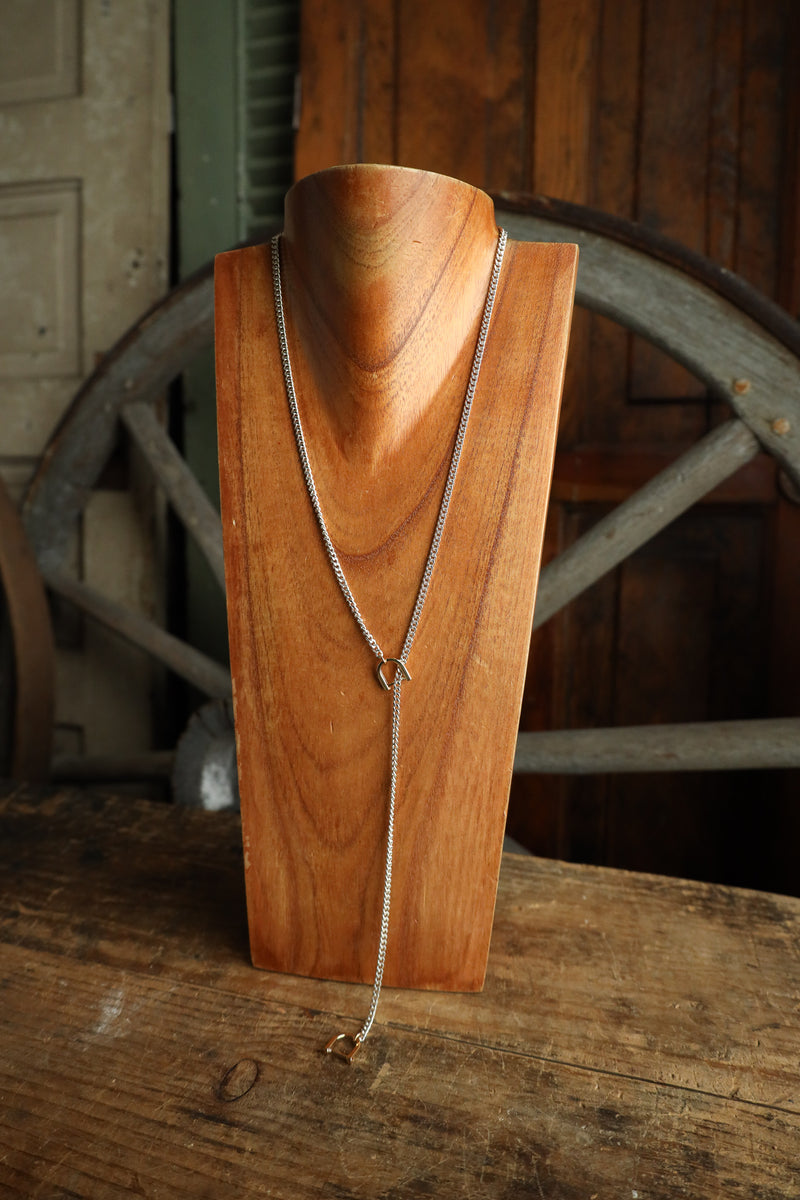 V2 Designs Thin Silver Lariat Gold Stirrups Necklace