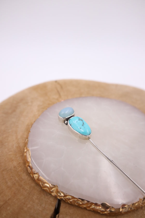 Blue oval and turquoise stone stick hat pin