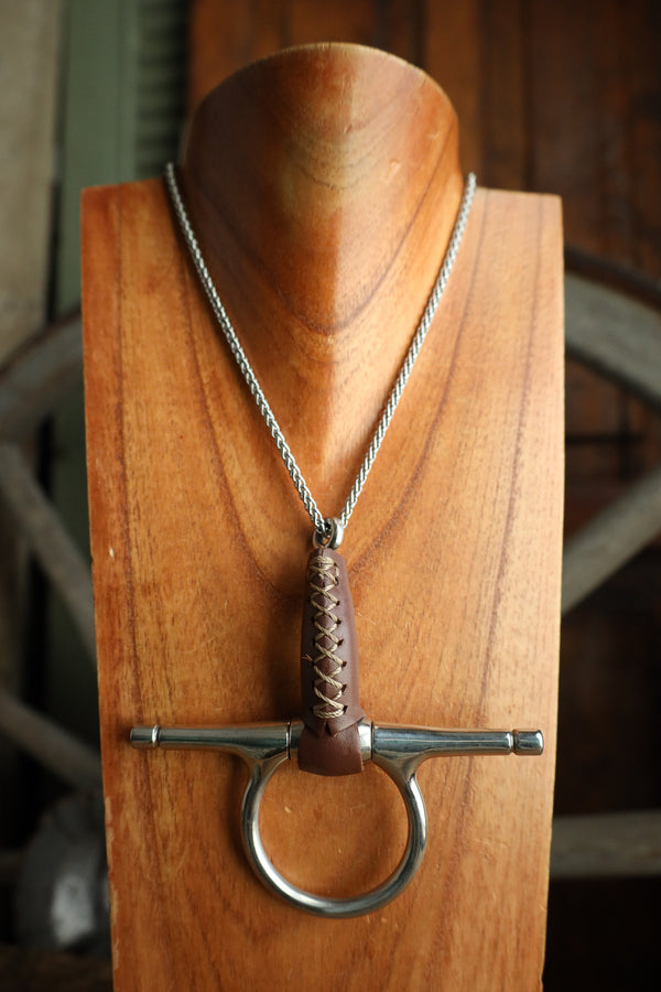 V2 Designs Silver Bit With Leather Half Cheek Necklace