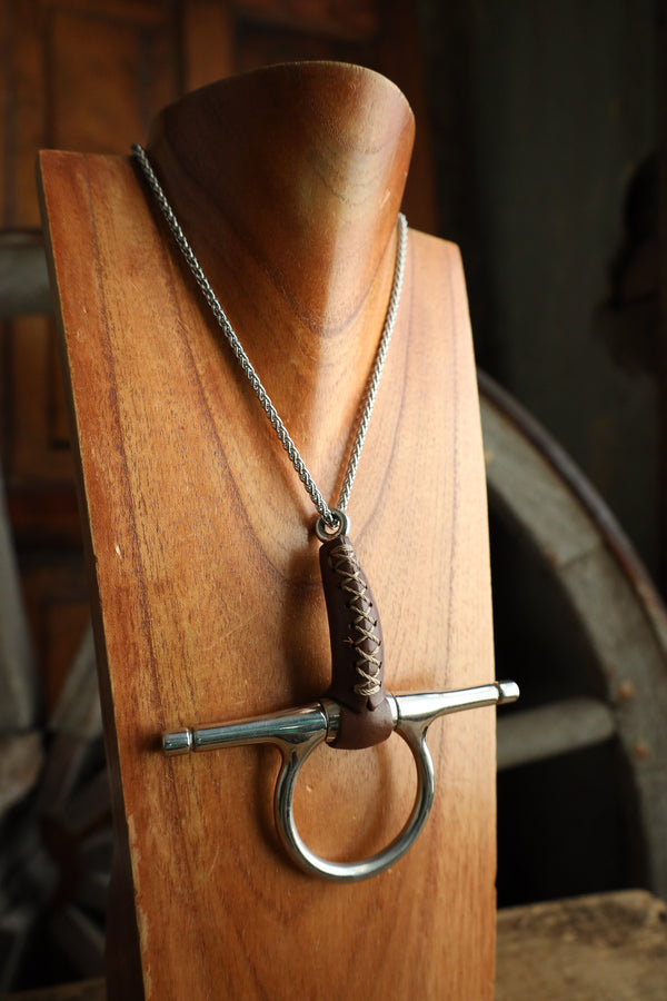 V2 Designs Silver Bit With Leather Half Cheek Necklace