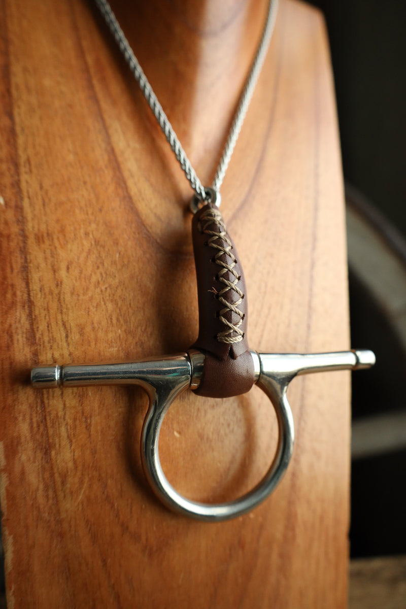V2 Designs Silver Bit With Leather Half Cheek Necklace