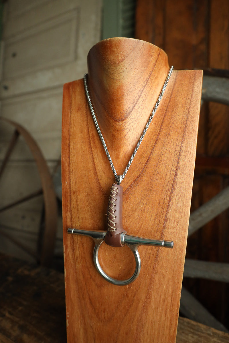 V2 Designs Silver Bit With Leather Half Cheek Necklace