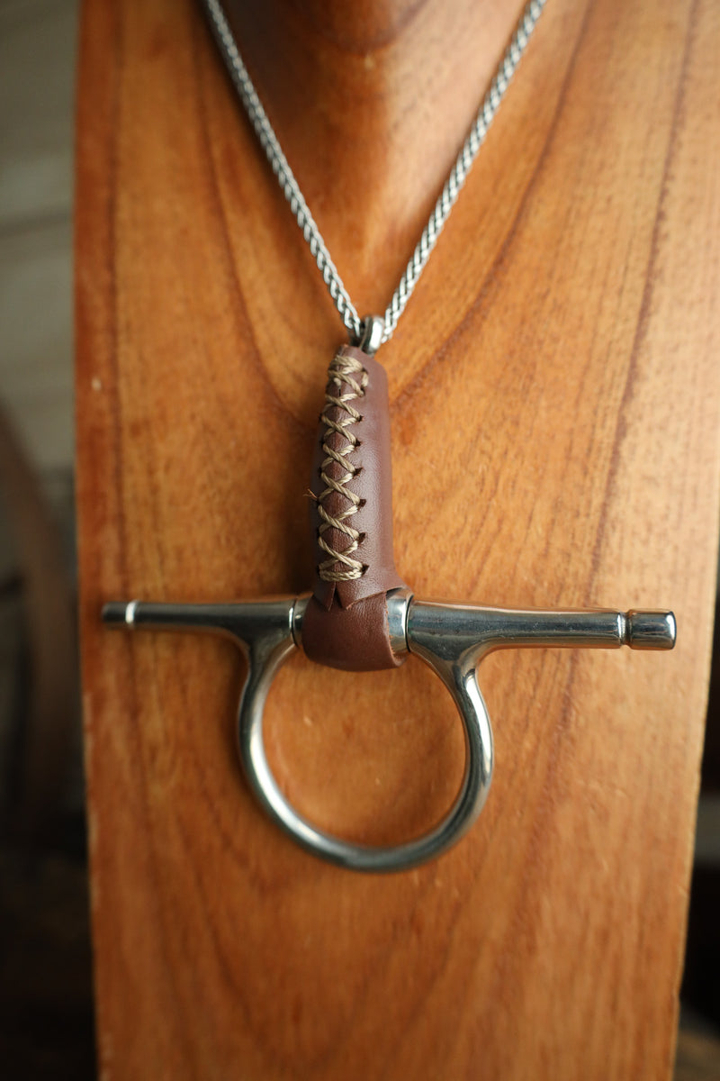 V2 Designs Silver Bit With Leather Half Cheek Necklace