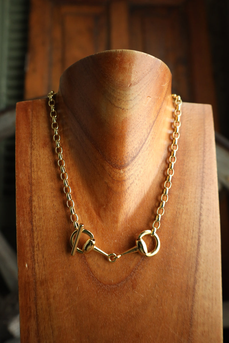 V2 Designs Small Gold Snaffles With Chain Lariat Necklace