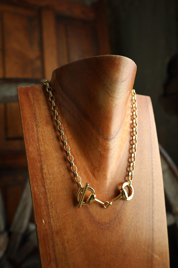 V2 Designs Small Gold Snaffles With Chain Lariat Necklace