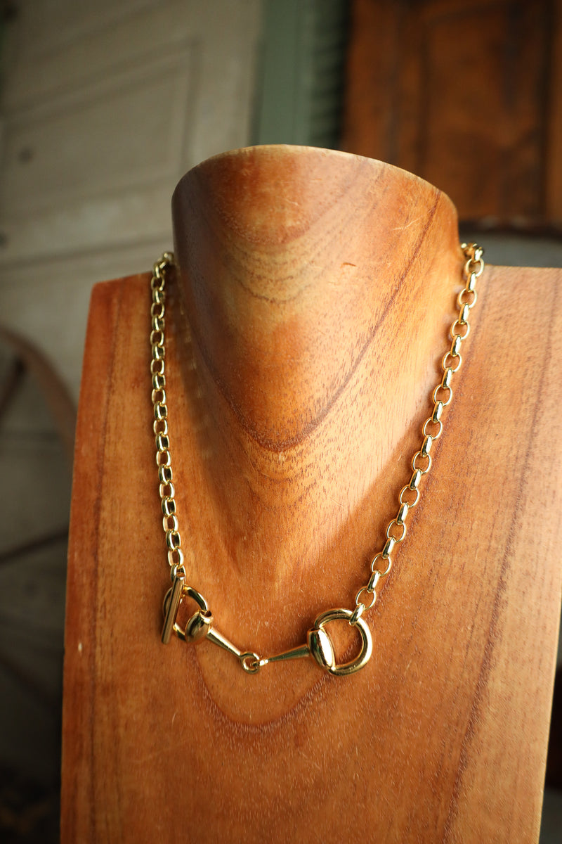 V2 Designs Small Gold Snaffles With Chain Lariat Necklace
