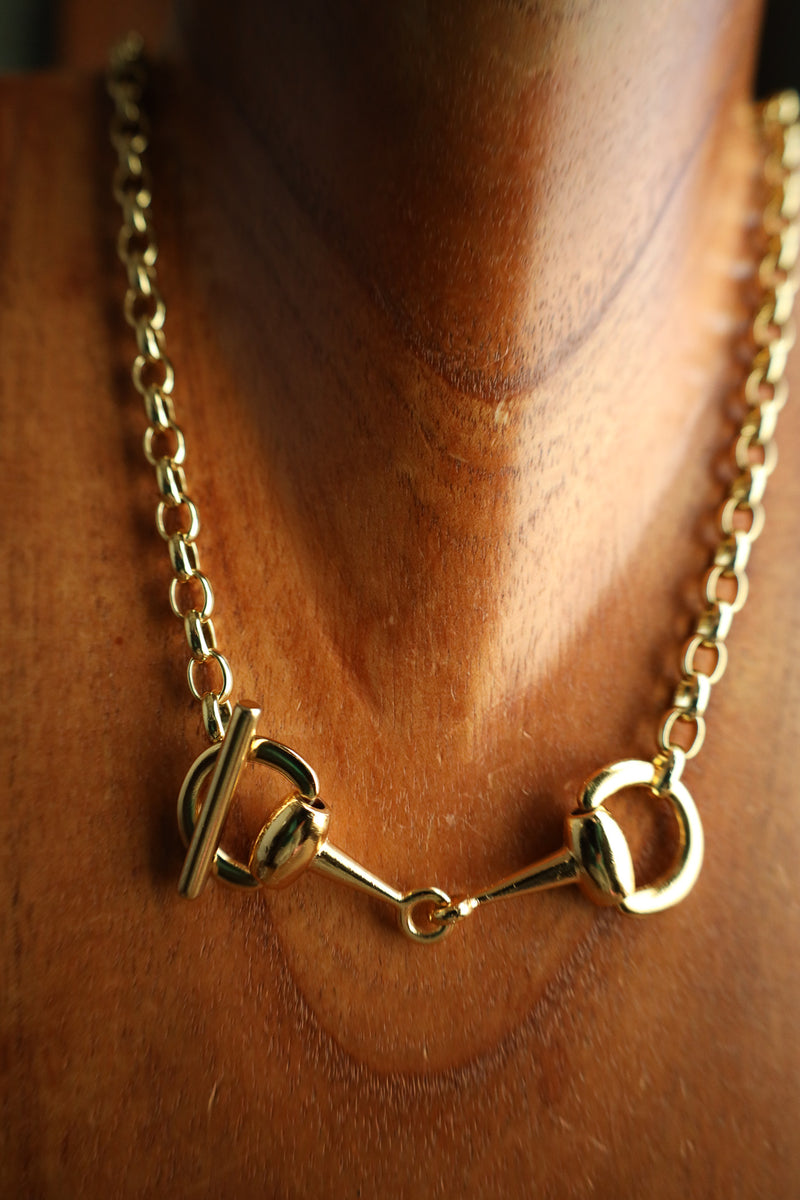 V2 Designs Small Gold Snaffles With Chain Lariat Necklace
