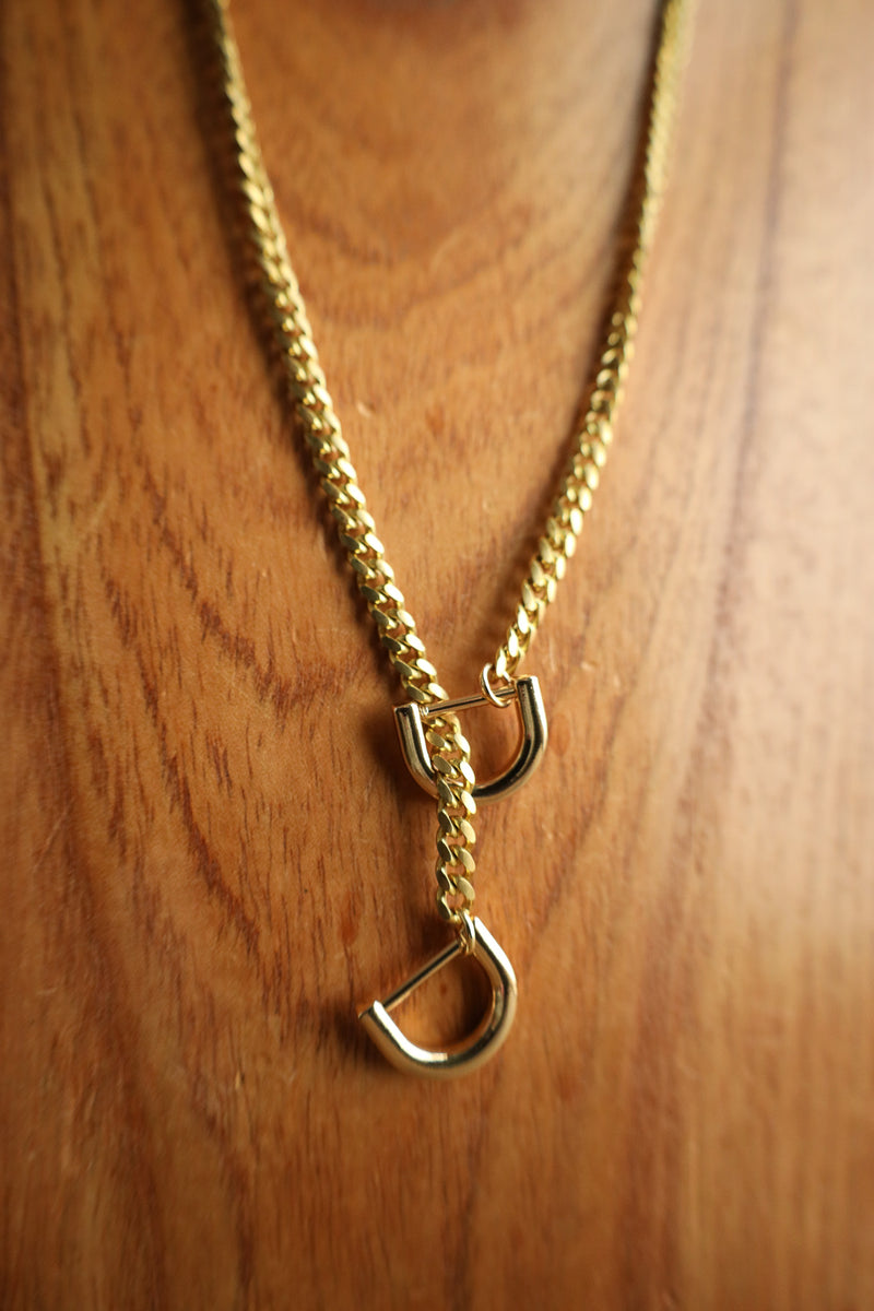 V2 Designs Gold Lariat Small Gold Stirrups Necklace