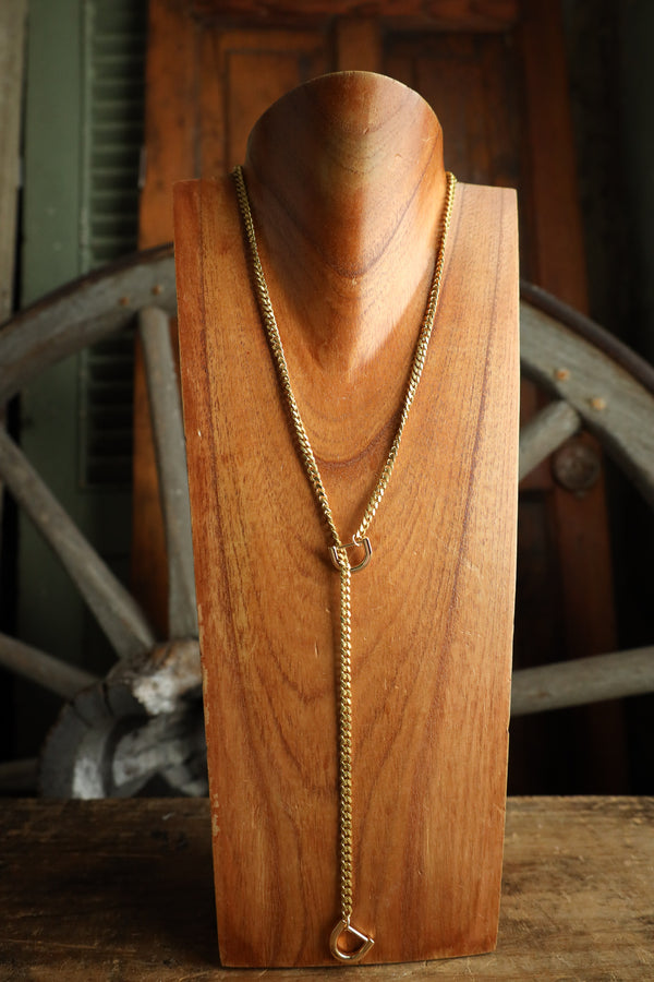 V2 Designs Gold Lariat Small Gold Stirrups Necklace