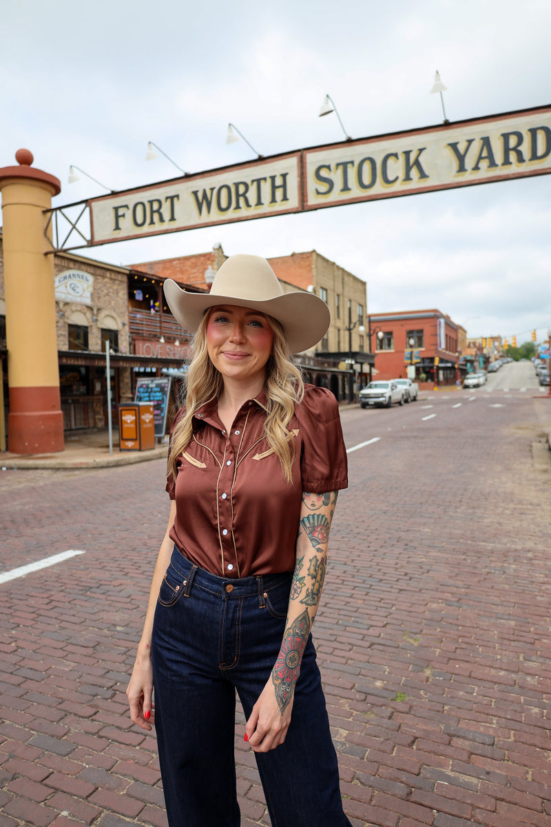 Howdy Hanny Western Yoke Brown Blouse