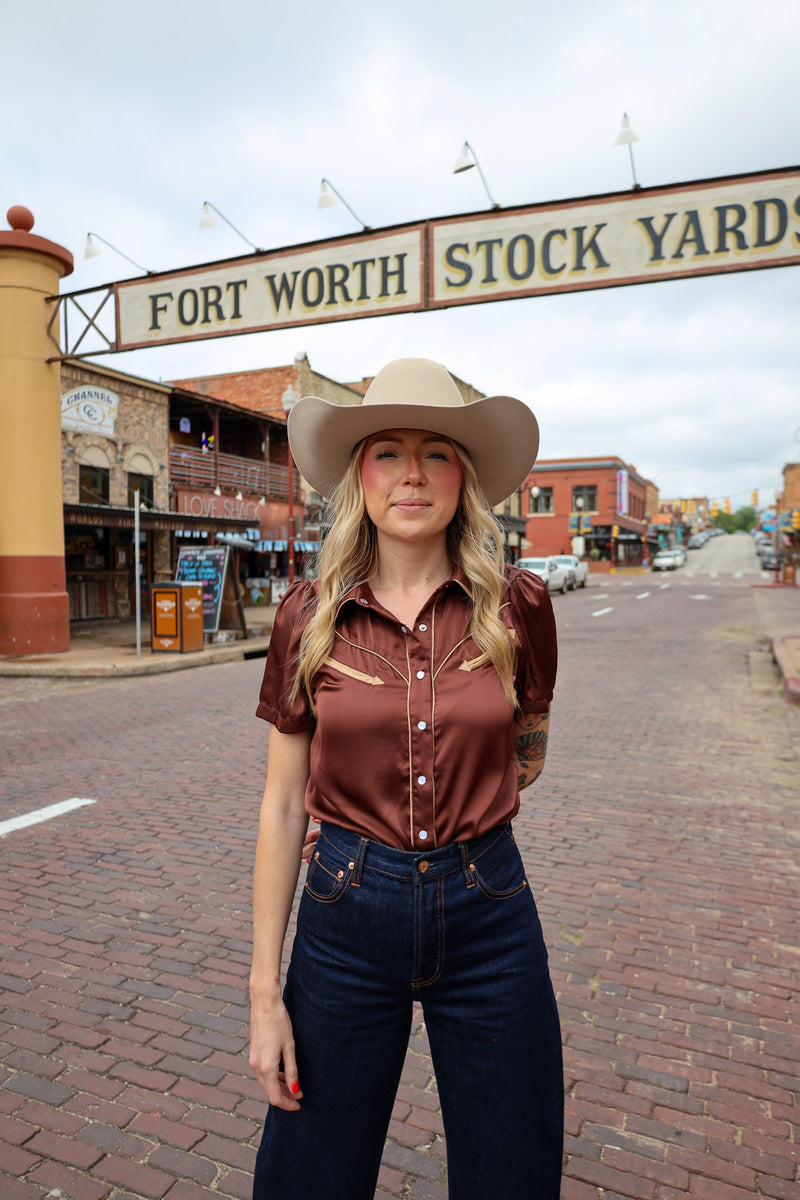 Howdy Hanny Western Yoke Brown Blouse