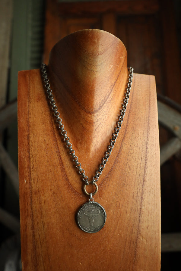 V2 Designs 18" Steer Head Coin 1/2 Dollar Necklace