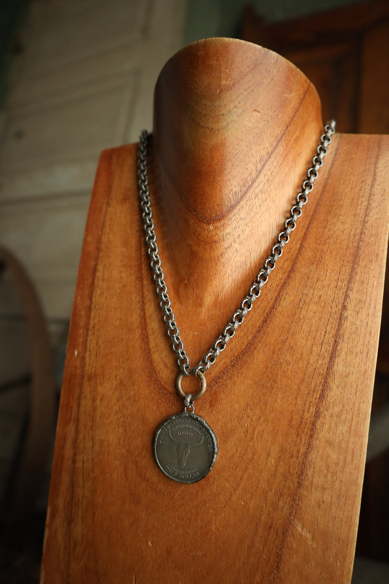 V2 Designs 18" Steer Head Coin 1/2 Dollar Necklace