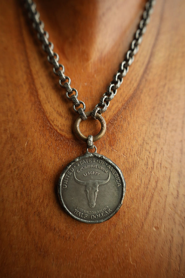 V2 Designs 18" Steer Head Coin 1/2 Dollar Necklace