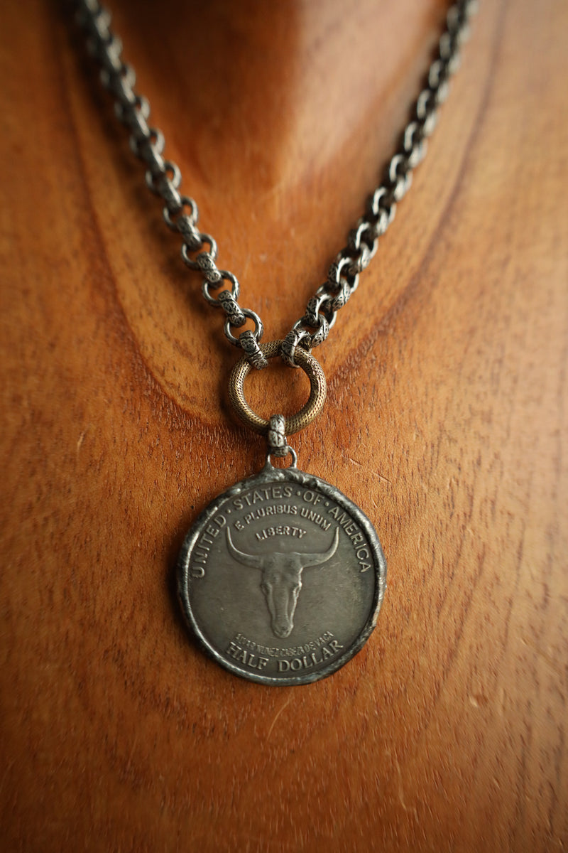 V2 Designs 18" Steer Head Coin 1/2 Dollar Necklace