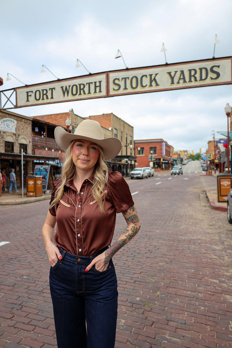 Howdy Hanny Western Yoke Brown Blouse