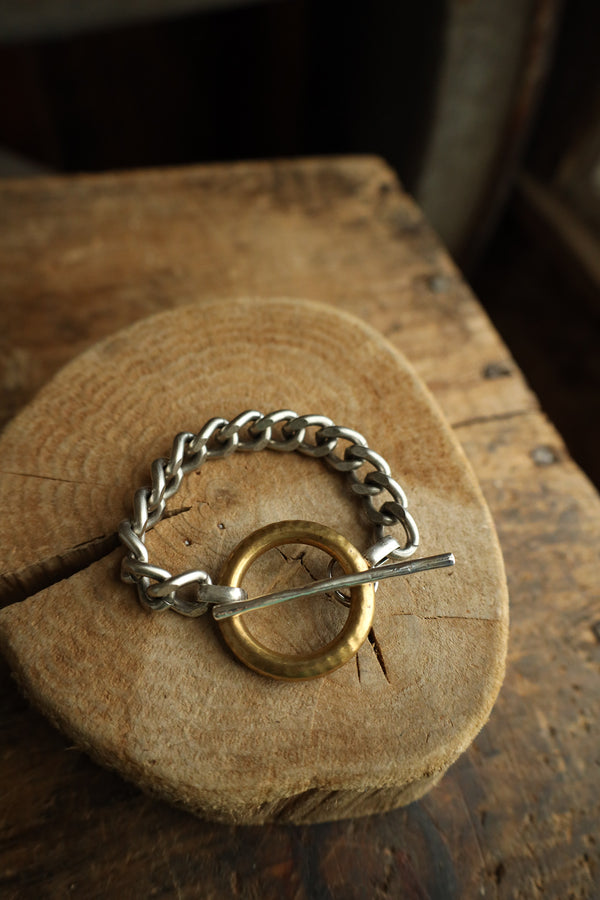 V2 Designs Brass Ring Silver Links Bracelet
