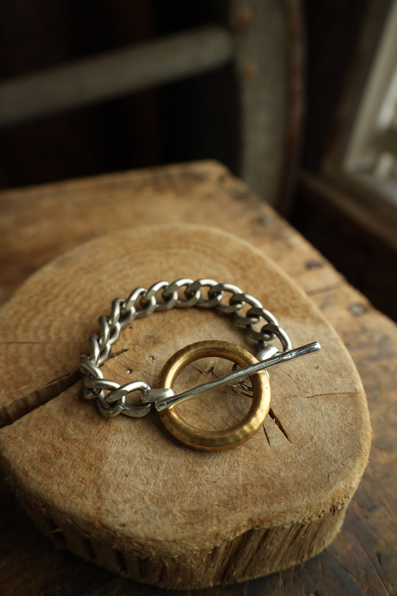 V2 Designs Brass Ring Silver Links Bracelet