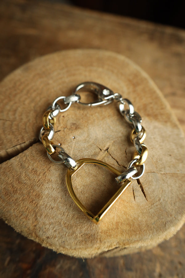 V2 Gold Stirrup Gold and Silver Chain Bracelet