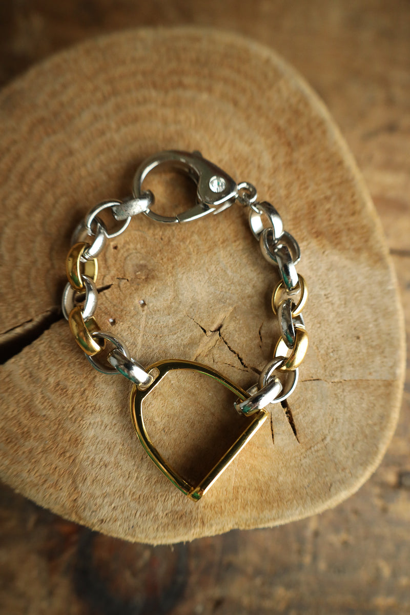 V2 Gold Stirrup Gold and Silver Chain Bracelet