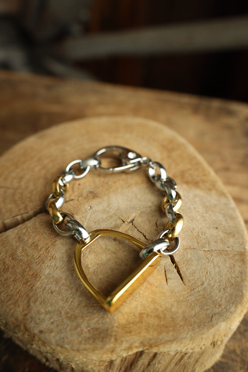 V2 Gold Stirrup Gold and Silver Chain Bracelet